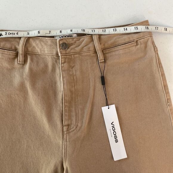 Vigoss Alanis Wide Leg High Rise Distressed Cropped Jeans Tan Stretchy Raw Hem - Picture 11 of 16